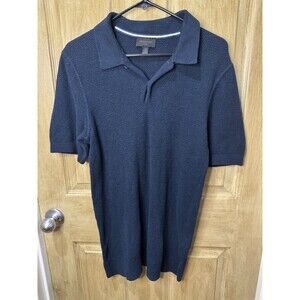 Magaschoni Man Navy Knit Short Sleeve Polo Shirt Cotton Nylon Small